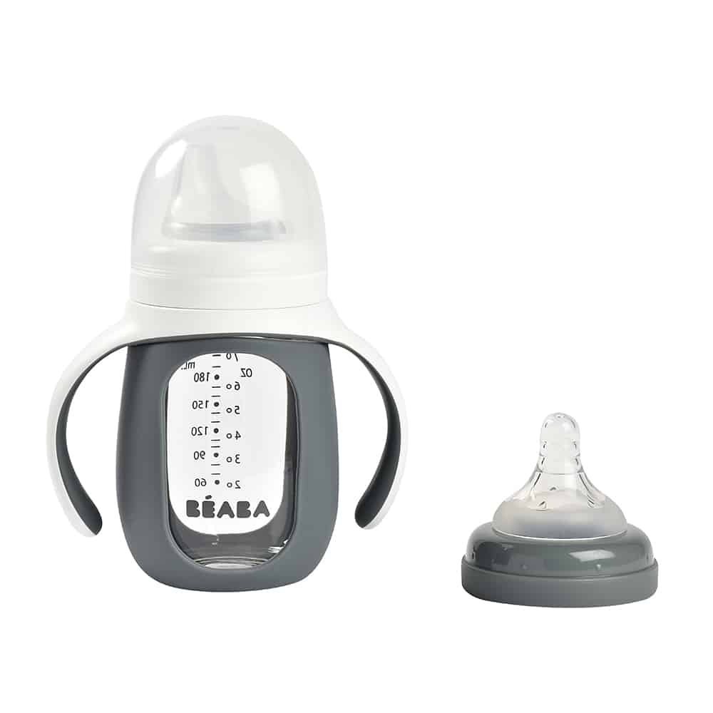 Beaba 2-in-1 Glass Training Cup with Silicone Sleeve, 210ml (4 Colors) - Pupsik Singapore