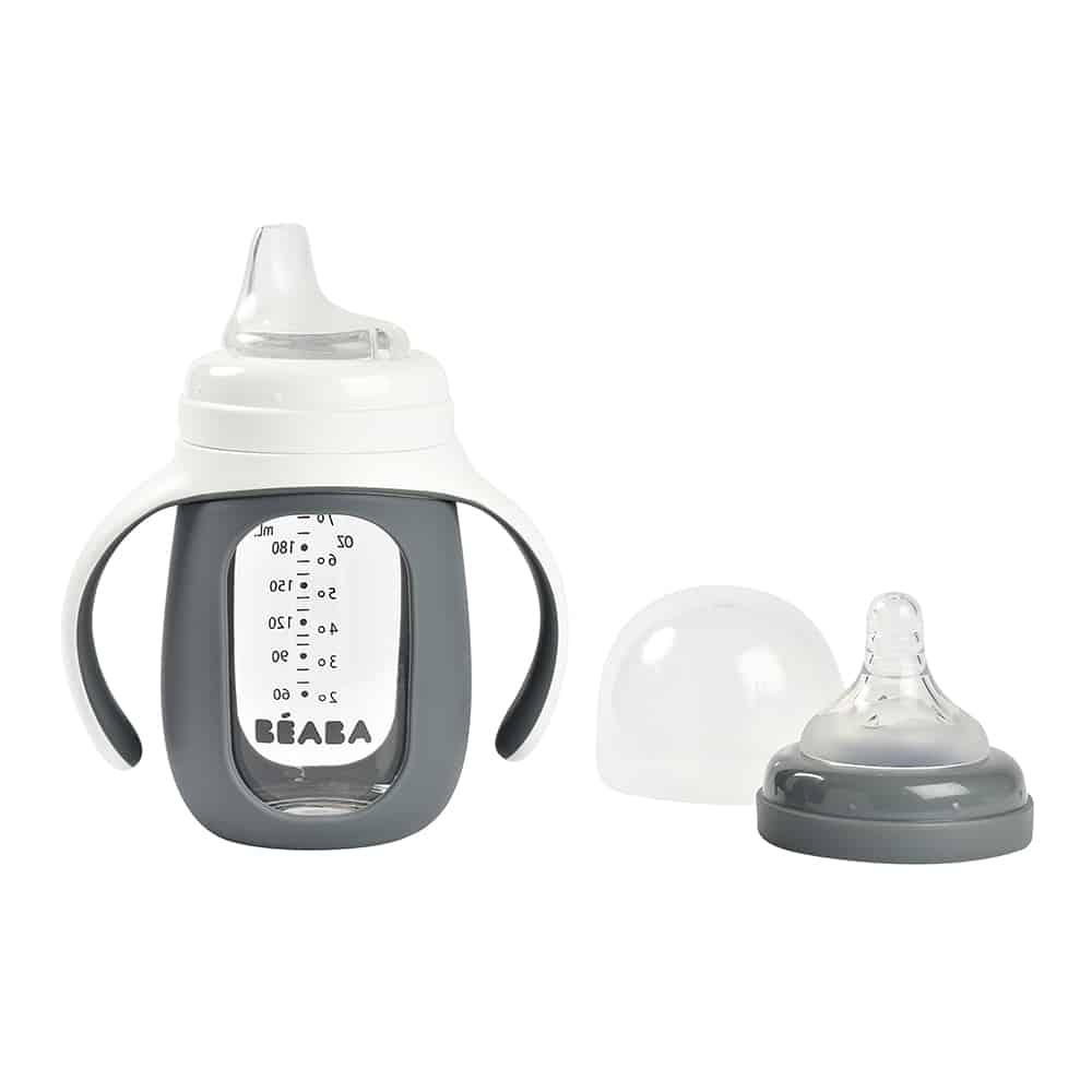 Beaba 2-in-1 Glass Training Cup with Silicone Sleeve, 210ml (4 Colors) - Pupsik Singapore