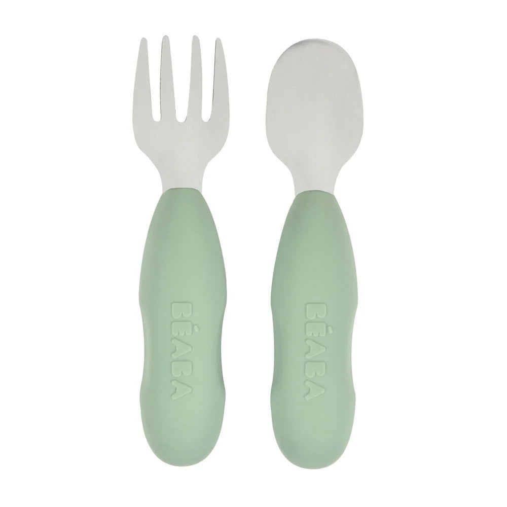 Beaba Stainless Steel Pre-Cutlery Fork & Spoon Set, 2pk (4 Colors)