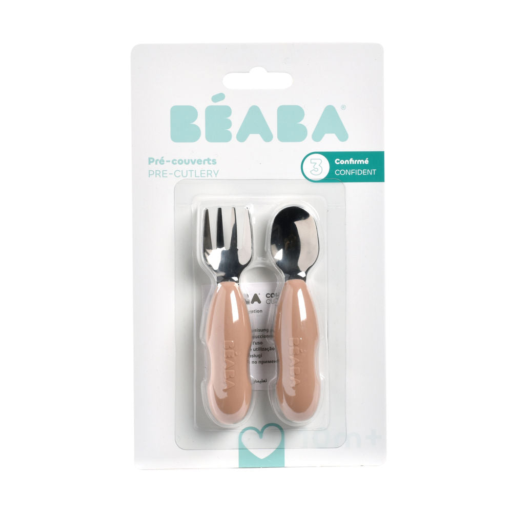 Beaba Stainless Steel Pre-Cutlery Fork & Spoon Set, 2pk (2 Colors)