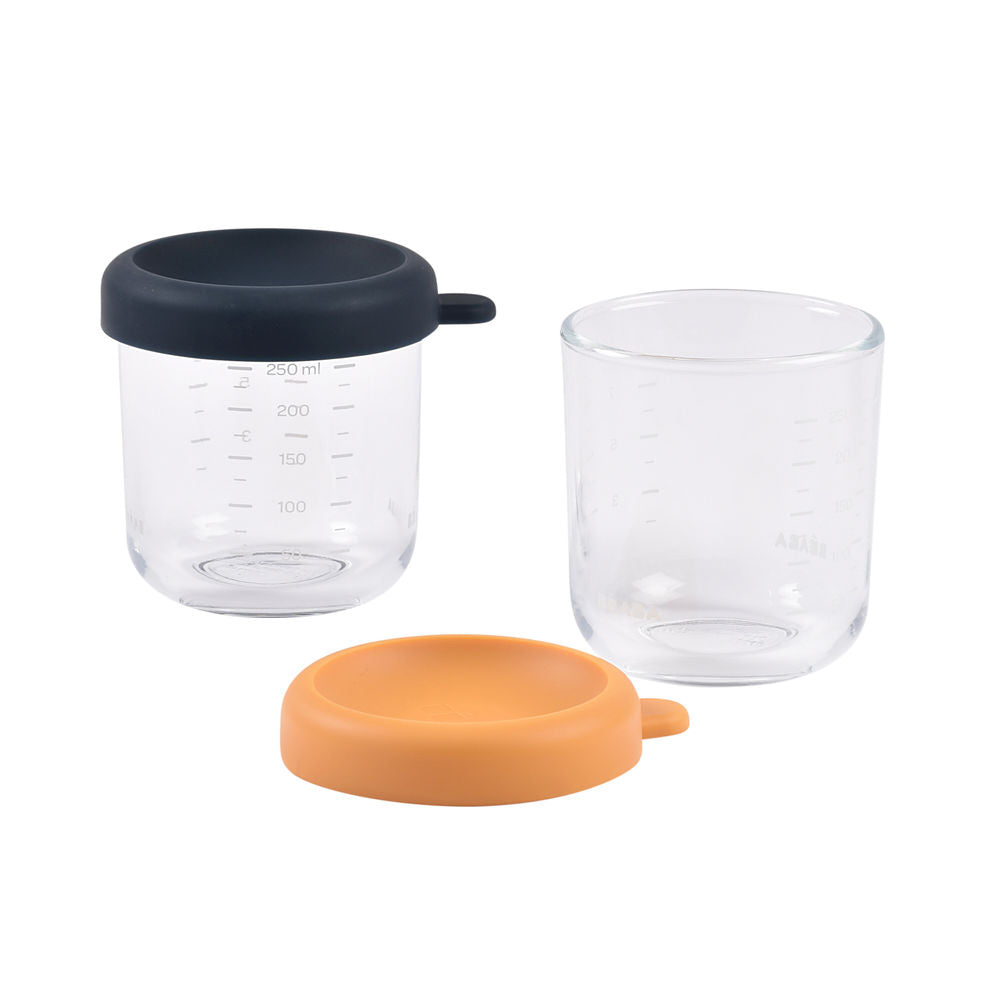 Beaba Glass Containers Jars, 250ml (Set of 2) - Night Blue/Honey