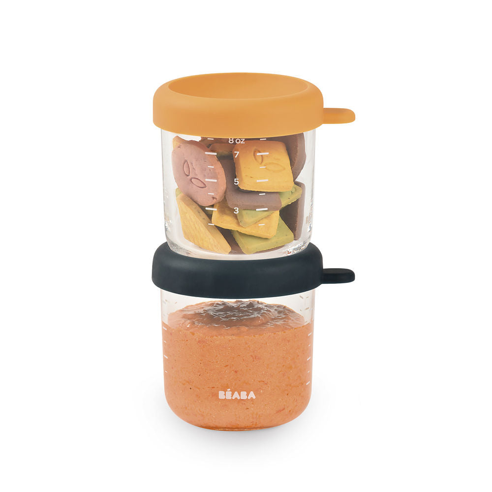 Beaba Glass Containers Jars, 250ml (Set of 2) - Night Blue/Honey