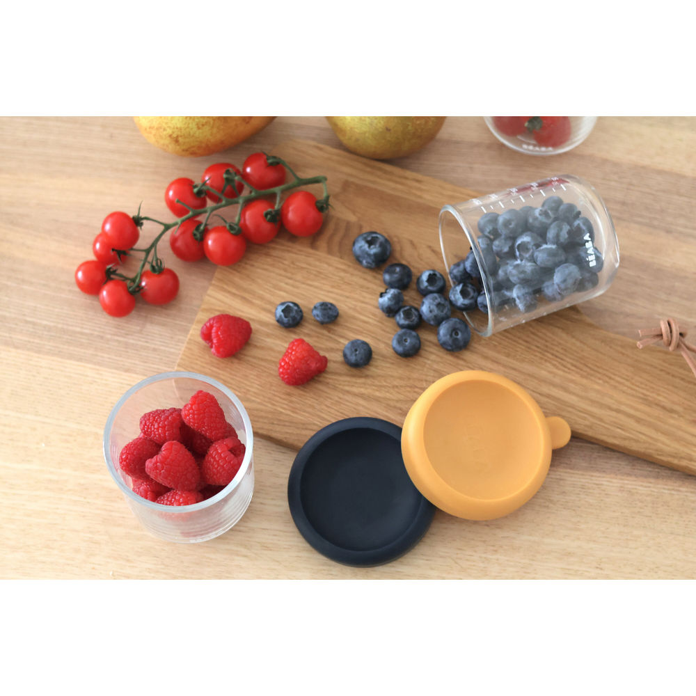 Beaba Glass Containers Jars, 250ml (Set of 2) - Night Blue/Honey