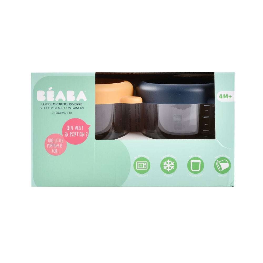 Beaba Glass Containers Jars, 250ml (Set of 2) - Night Blue/Honey