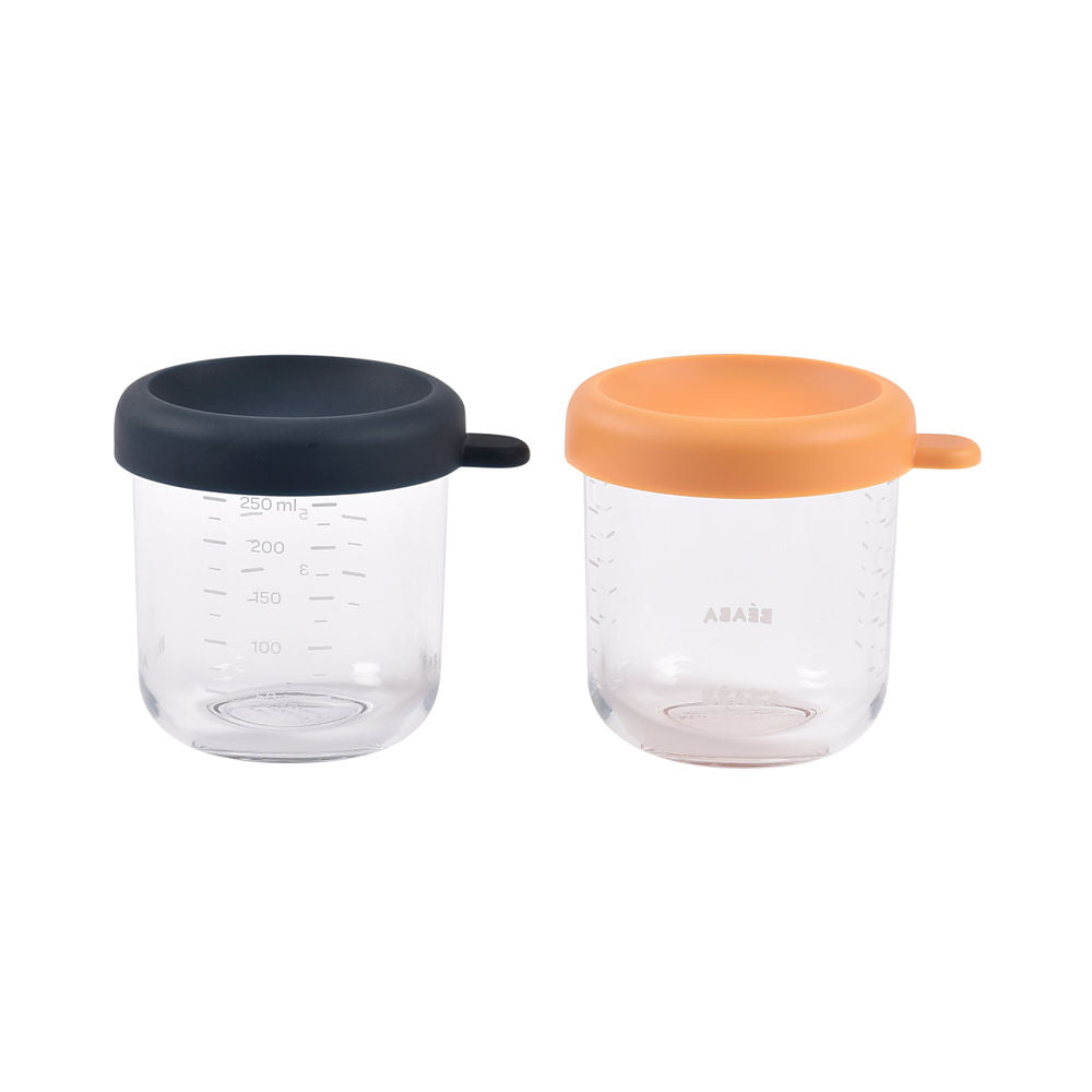 Beaba Glass Containers Jars, 250ml (Set of 2) - Night Blue/Honey