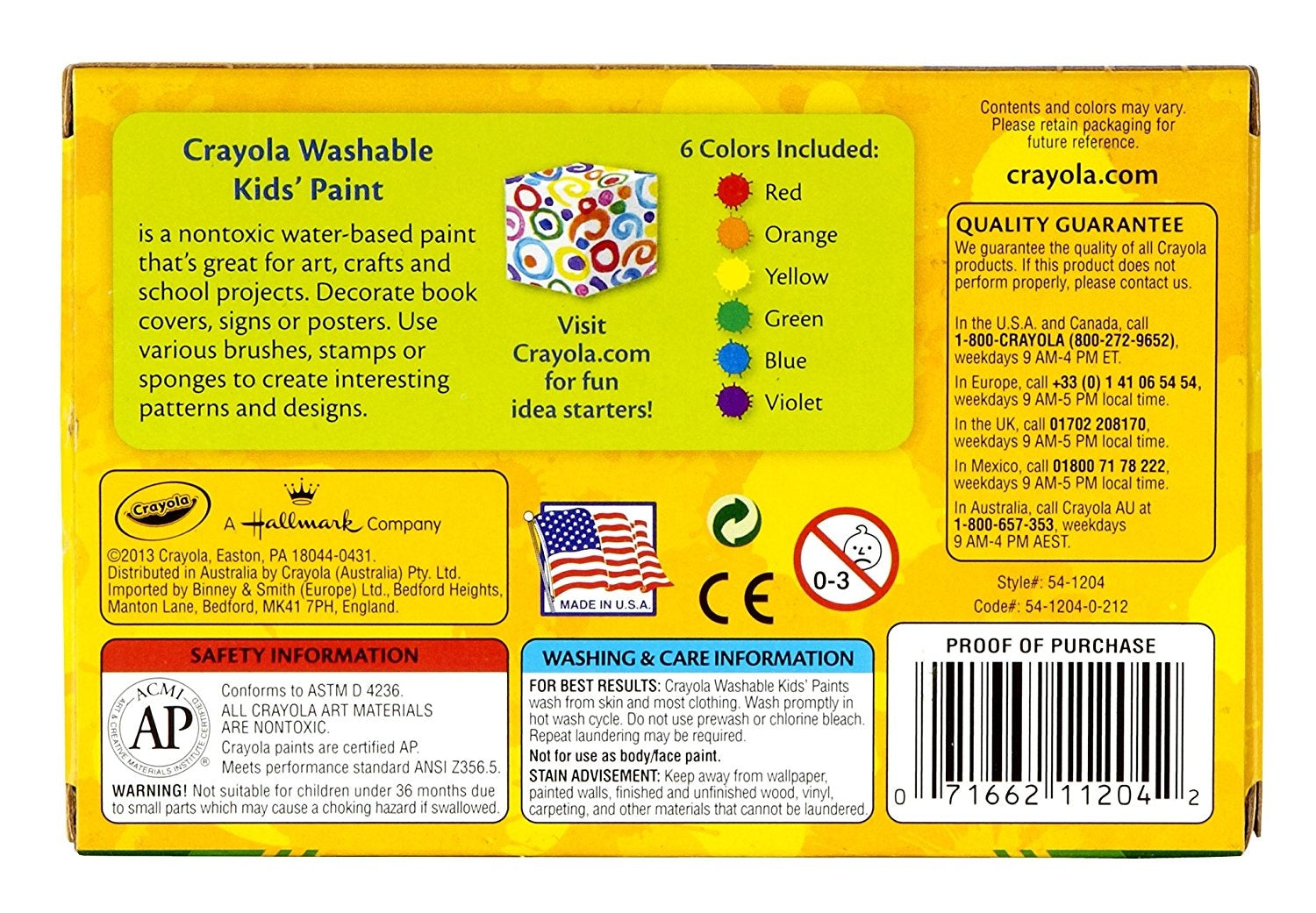 Crayola Washable Kids Paint (6pc)