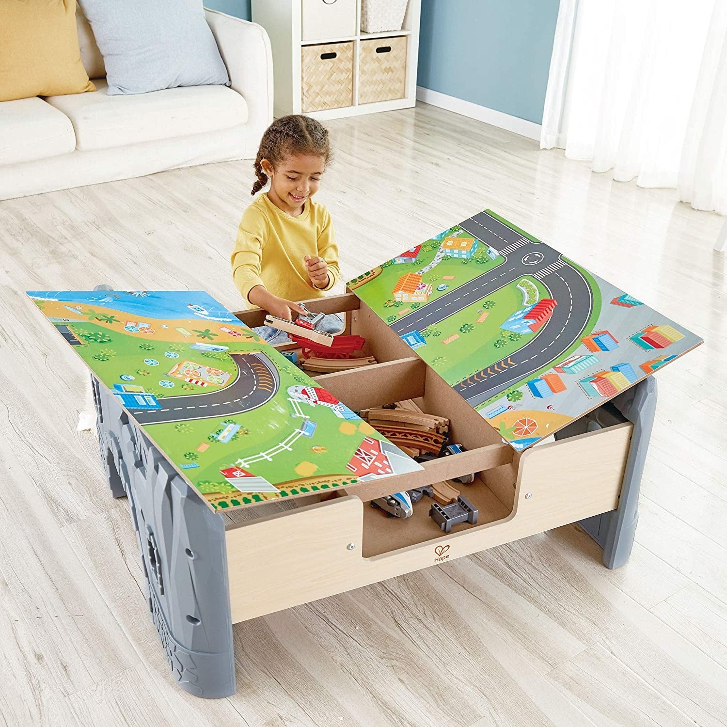Hape 70 Piece Railway Train Table Set Toy