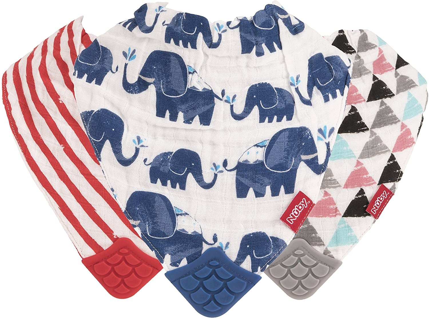 Nuby Muslin Bandana Bib w/ Teether, 3pk (3 Designs)