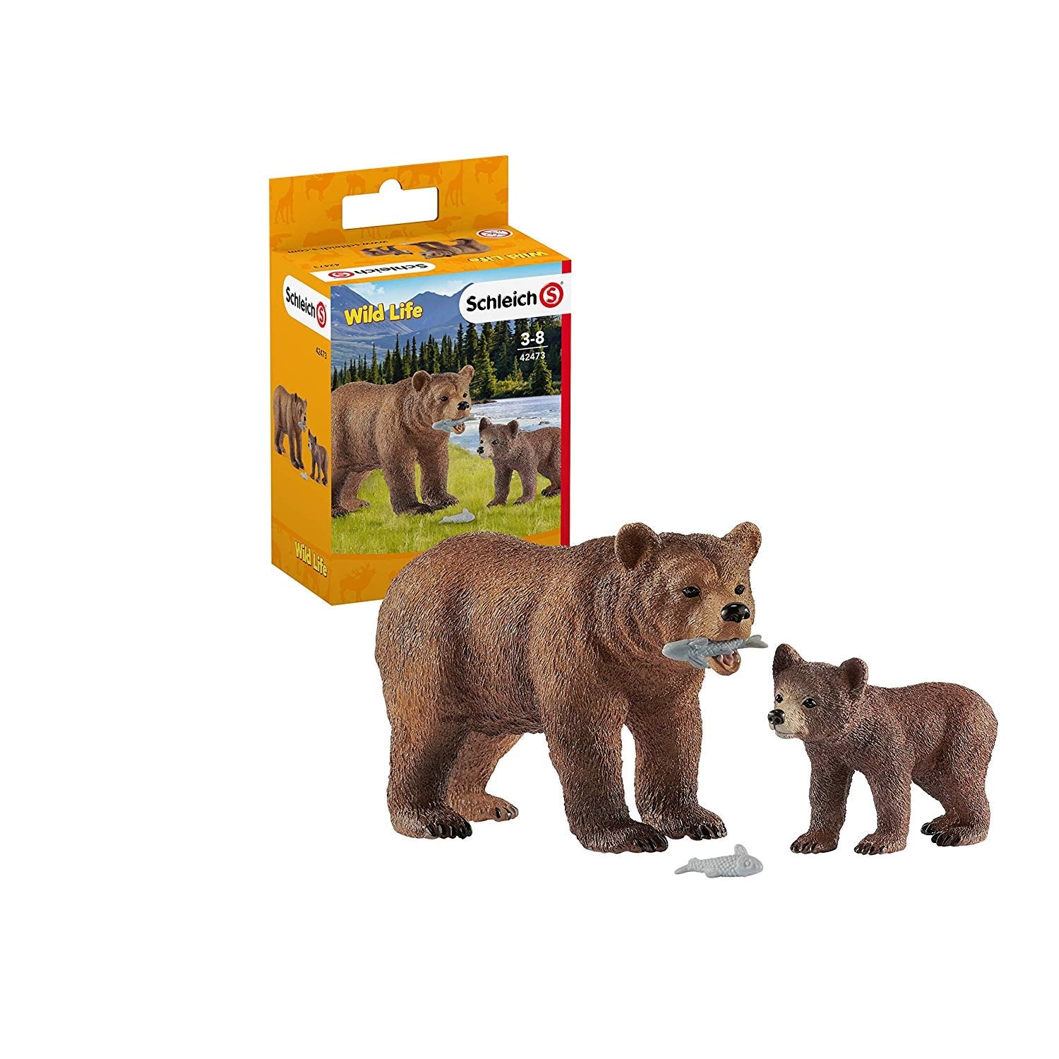 Schleich Grizzly Bear Mother With Cub Animal Figurine Toy