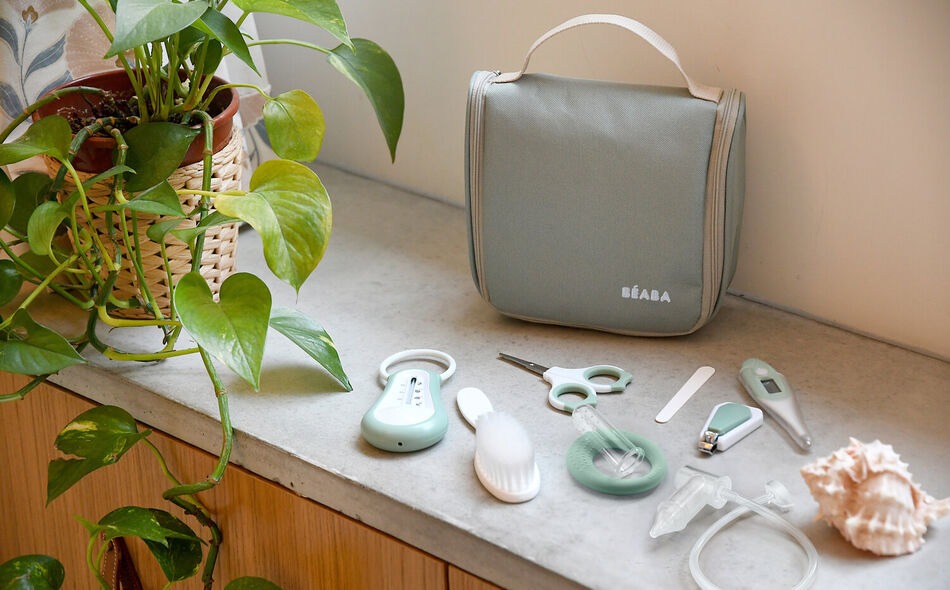 Beaba Grooming 9pc Set with Toiletry Bag - Sage Green