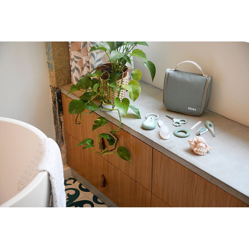 Beaba Grooming 9pc Set with Toiletry Bag - Sage Green