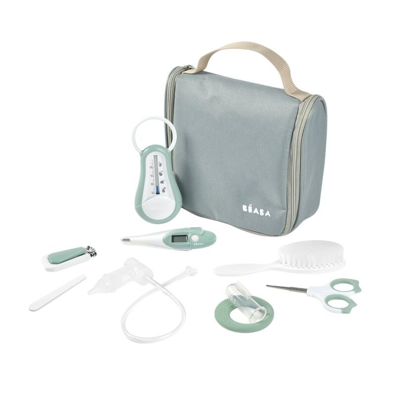 Beaba Grooming 9pc Set with Toiletry Bag - Sage Green