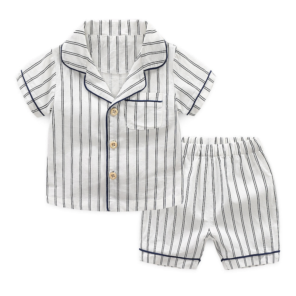 Retro Striped Cotton Pajamas - Toddler (White)