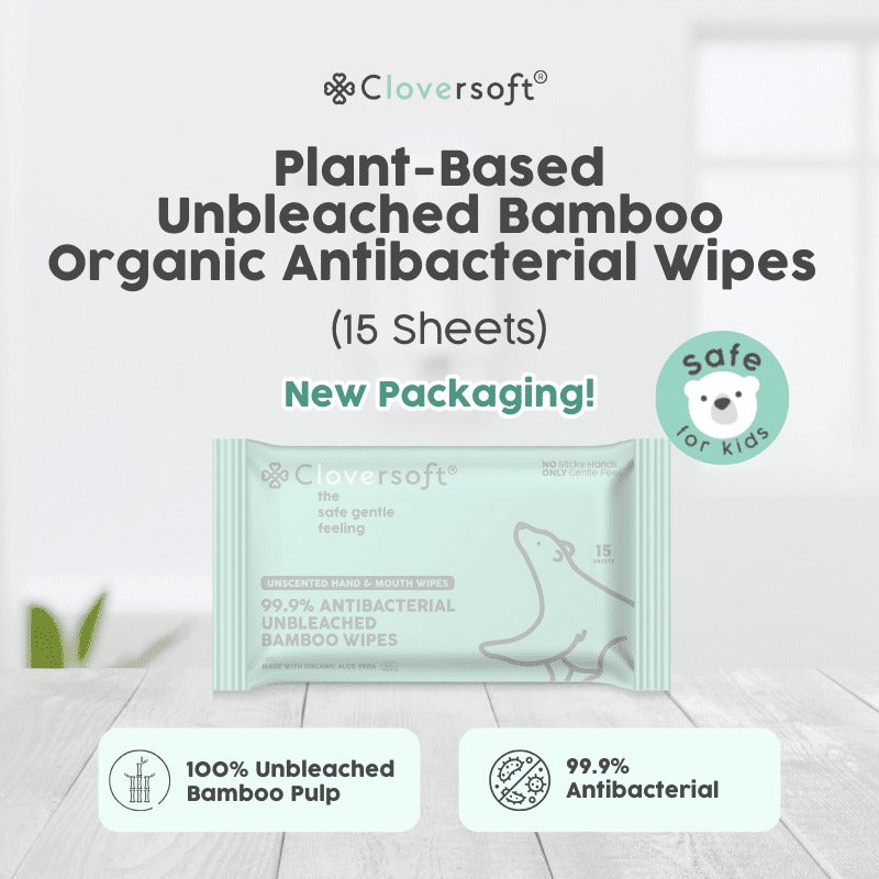 Cloversoft Plant-Based Unbleached Bamboo Organic Antibacterial Wipes (10x15=150 sheets) - Exp 05/28