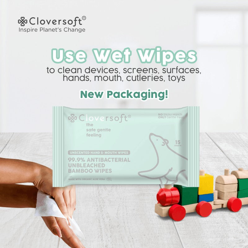 Cloversoft Plant-Based Unbleached Bamboo Organic Antibacterial Wipes (10x15=150 sheets) - Exp 05/28