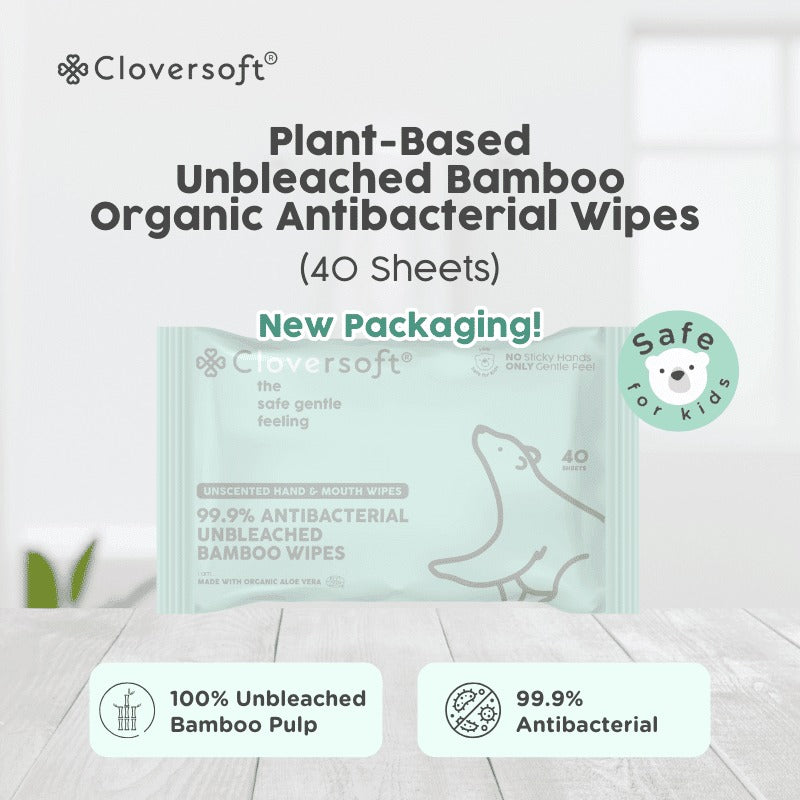 Cloversoft Plant-Based Unbleached Bamboo Organic Antibacterial Wipes (10pks x 40 sheets) - Exp 10/28