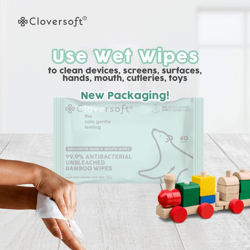 Cloversoft Plant-Based Unbleached Bamboo Organic Antibacterial Wipes (10pks x 40 sheets) - Exp 10/28