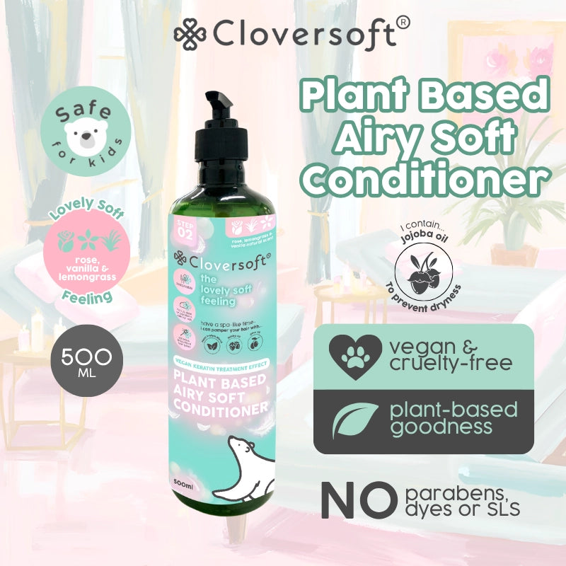 Cloversoft Plant-Based Airy Soft Hair Conditioner, 500ml - Rose, Vanilla & Lemongrass (Exp 11/28) - Pupsik Singapore