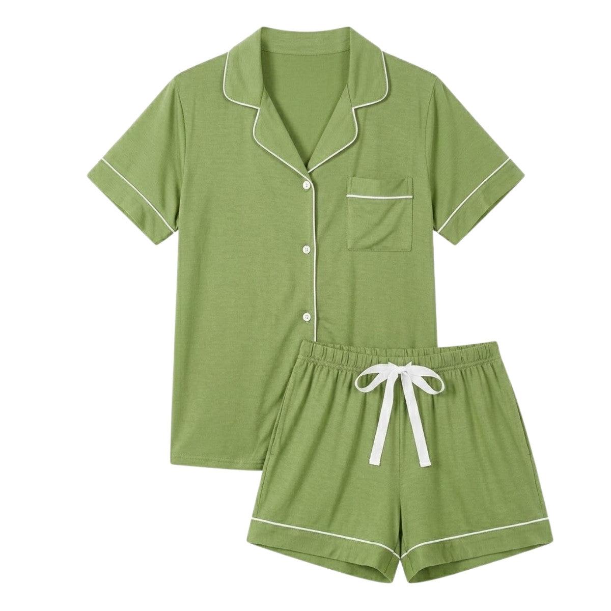 MPJ Alaise Women's Bamboo Pyjamas Short Set – Matcha (4 Sizes) - Pupsik Singapore