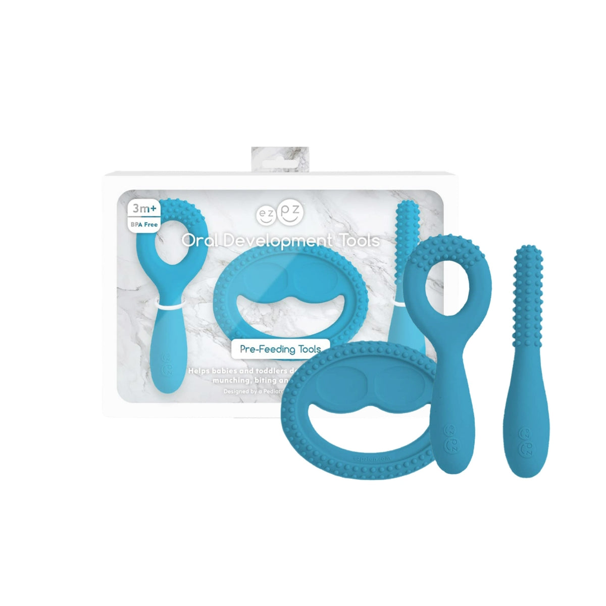 EzPz Oral Development Tools, 3pcs (5 Colors) | Silicone Teethers
