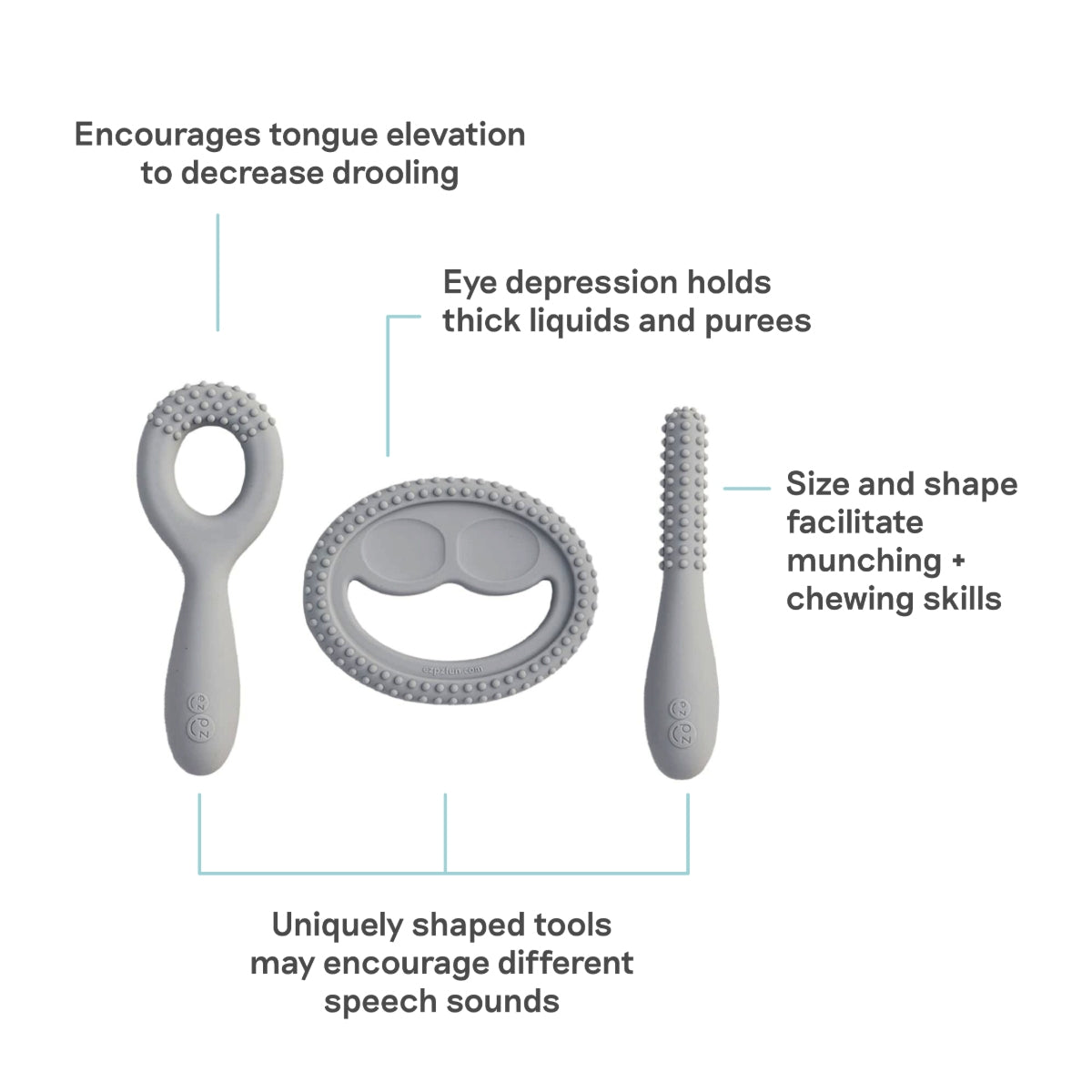 EzPz Oral Development Tools, 3pcs (5 Colors) | Silicone Teethers