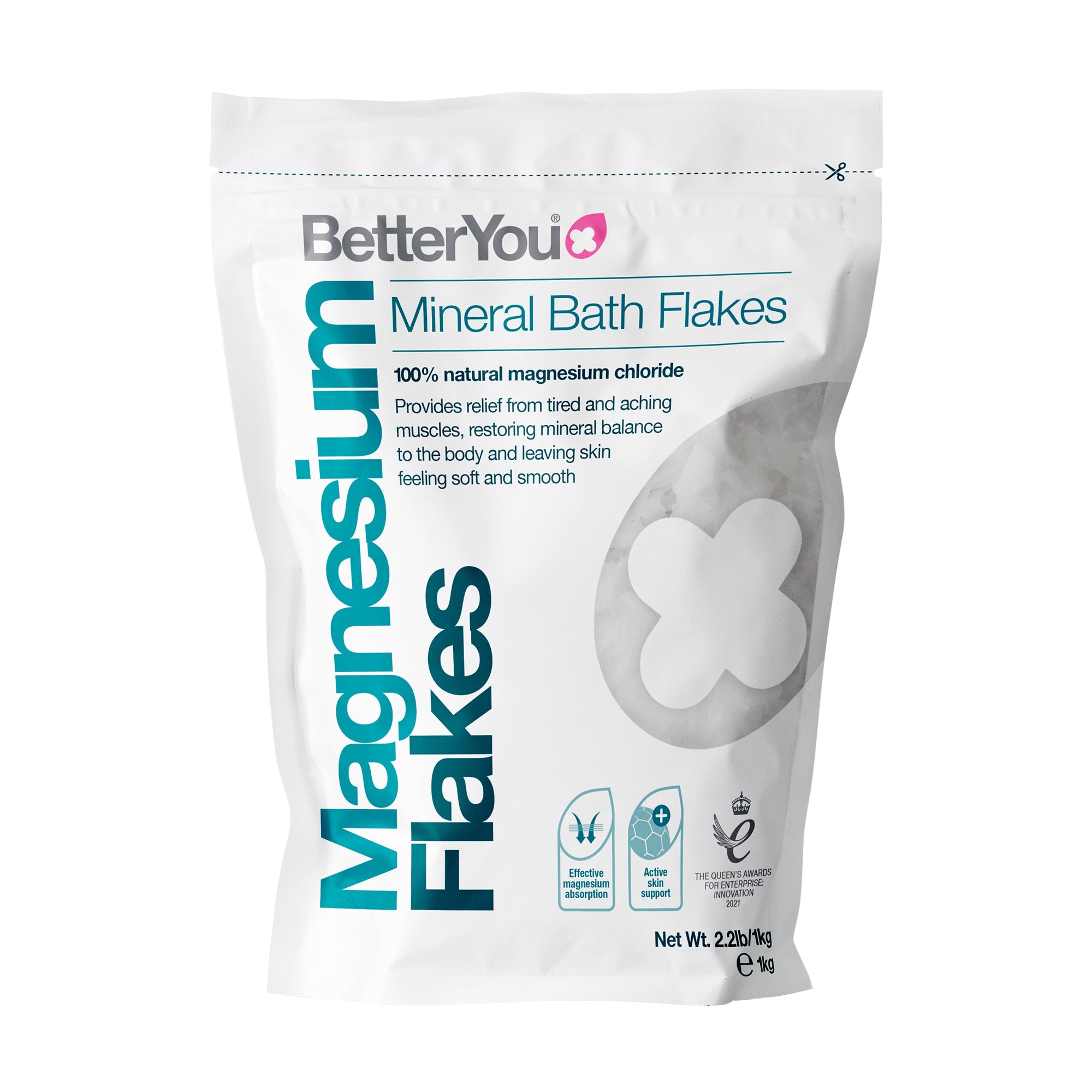 BetterYou Magnesium Flakes Mineral Bath Flakes, 1KG (Exp 09/30)