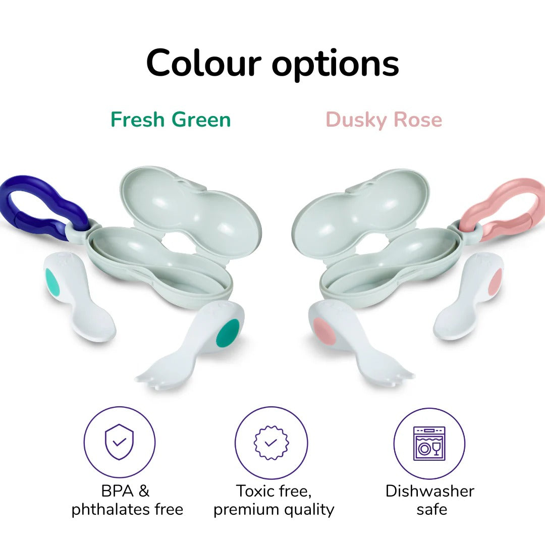 Doddl Baby Fork & Spoon Cutlery Set with Case (6M+) - Dusky Rose