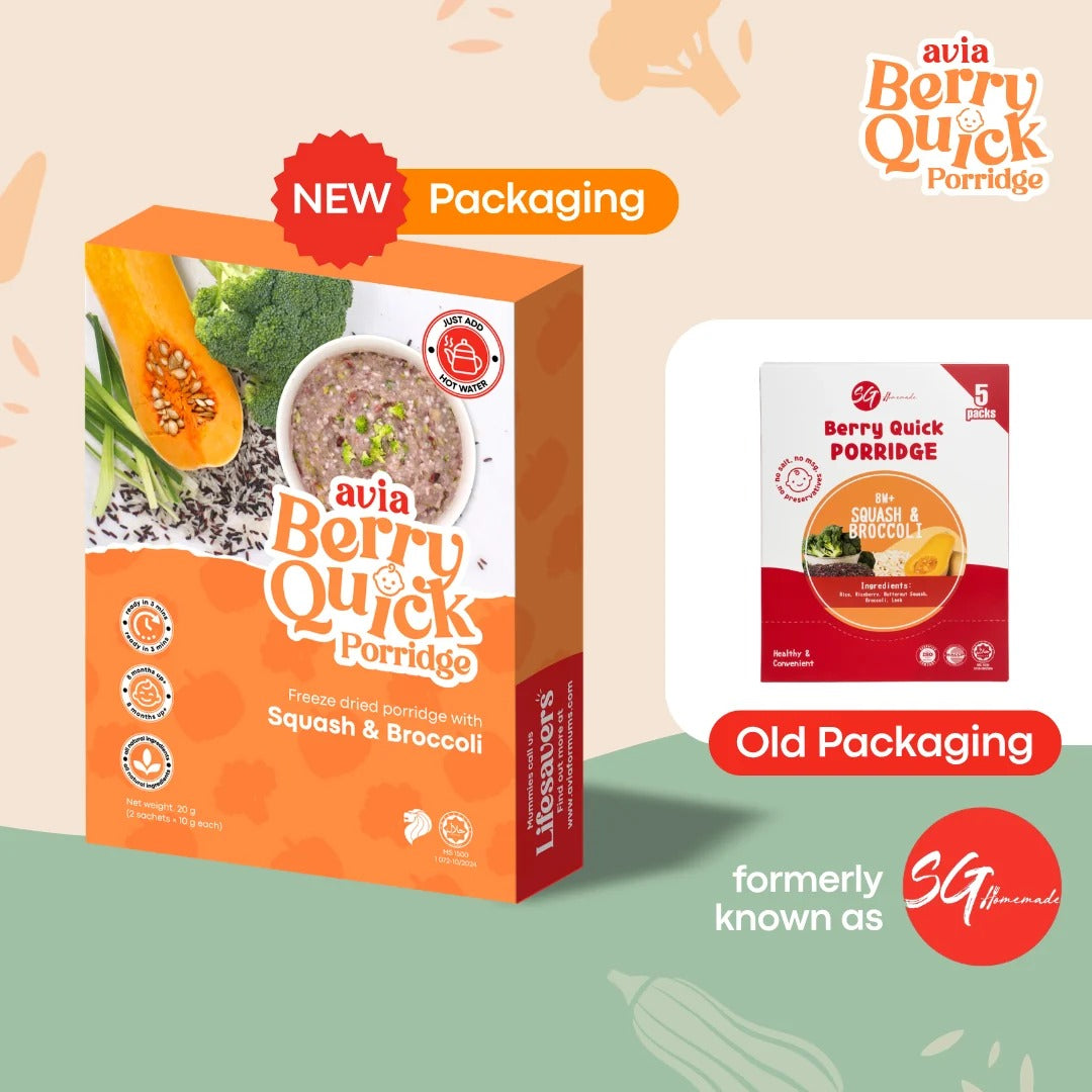 AVIA Berry Quick Porridge, 2pks/box - Squash & Broccoli (Exp 07/28) | SG Homemade
