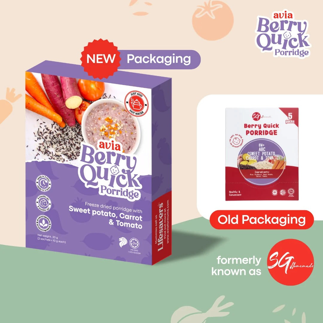 AVIA Berry Quick Porridge, 2pks/box - ABC Sweet Potato, Carrot & Tomato (Exp 07/28) | SG Homemade
