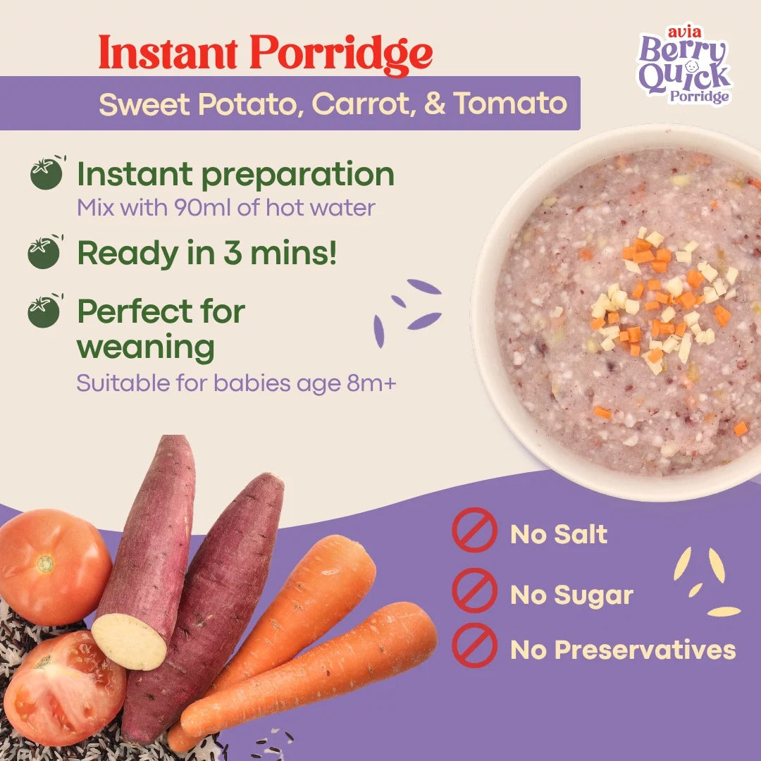AVIA Berry Quick Porridge, 2pks/box - ABC Sweet Potato, Carrot & Tomato (Exp 07/28) | SG Homemade
