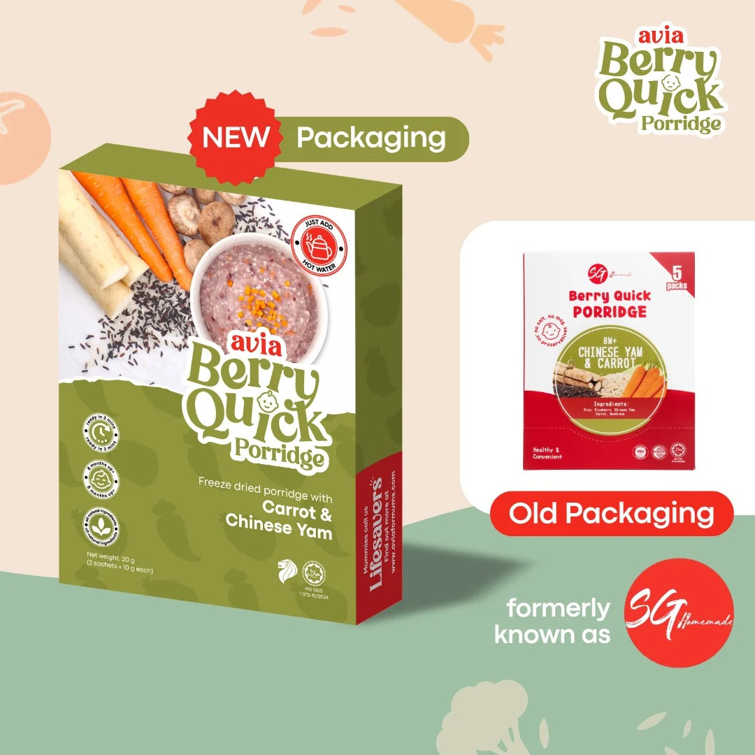AVIA Berry Quick Porridge, 2pks/box - Chinese Yam & Carrot (Exp 07/28) | SG Homemade