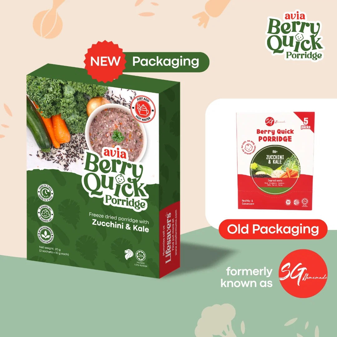 AVIA Berry Quick Porridge, 2pks/box - Zucchini & Kale (Exp 07/28) | SG Homemade