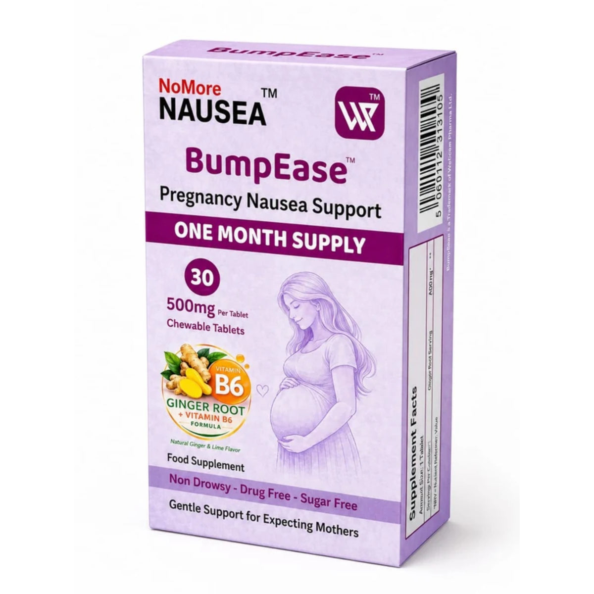 NoMore Nausea BumpEase Pregnancy Nausea Support Chewable Tablets (2 Sizes) - Pupsik Singapore