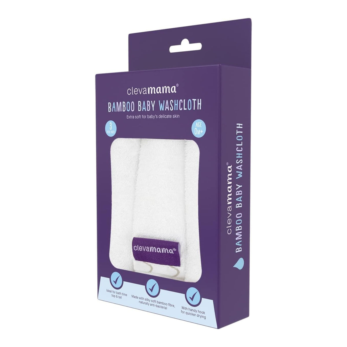 Clevamama Bamboo Baby Washcloth Set, 3pk (4 Colours) - Pupsik Singapore