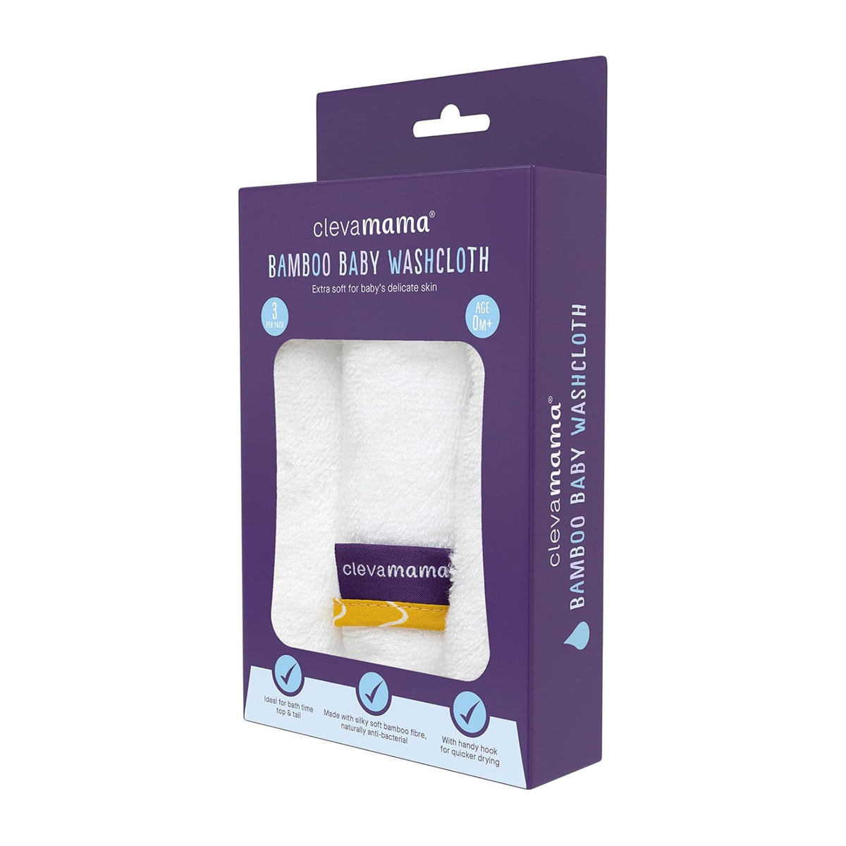 Clevamama Bamboo Baby Washcloth Set, 3pk (4 Colours) - Pupsik Singapore