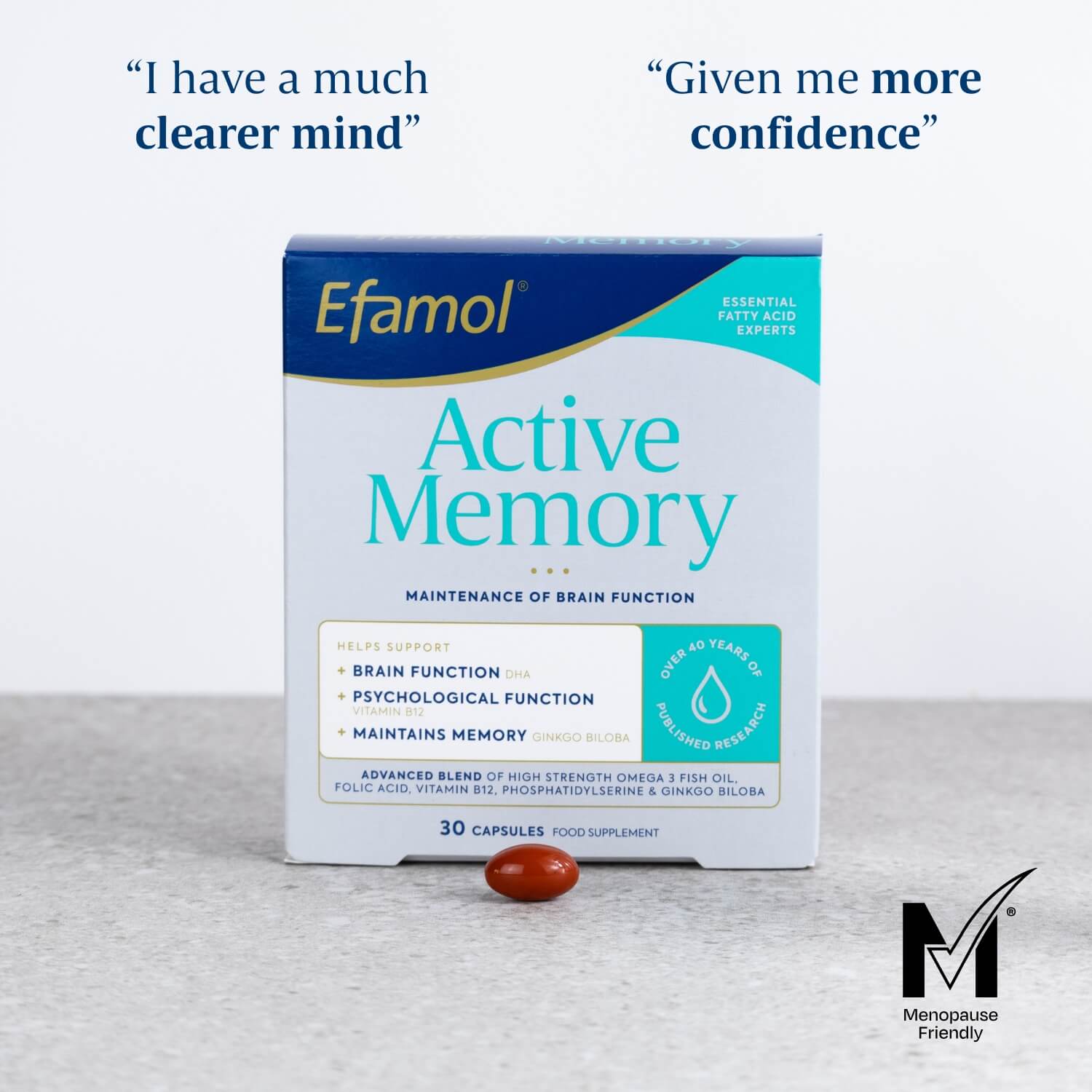 Efamol Active Memory Supplements for Maintenance of Brain Function, 30 Capsules (Exp 01/27)