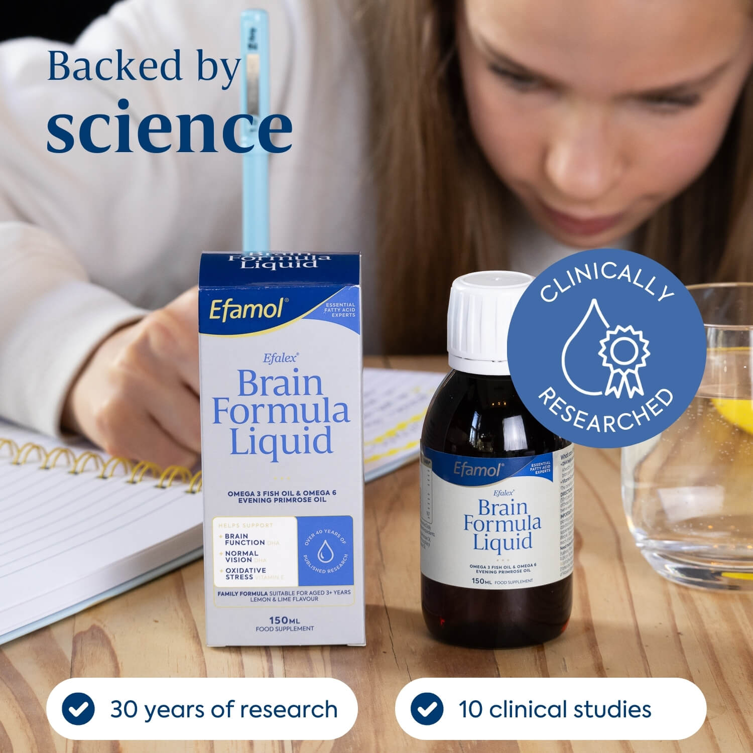 Efamol Efalex Brain Formula Liquid Omega 3 Fish Oil & Omega 6 Evening Primrose Oil, 150ml (Exp 01/28)