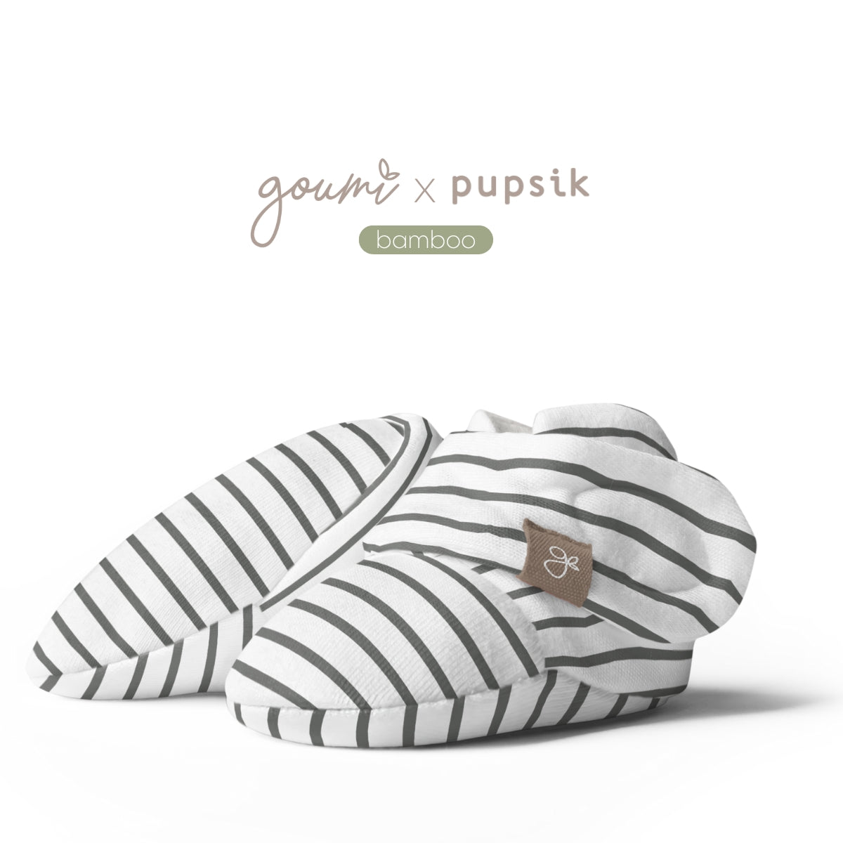 Goumi x Pupsik Bamboo Stay On Booties – Stripe Grey (3 sizes)