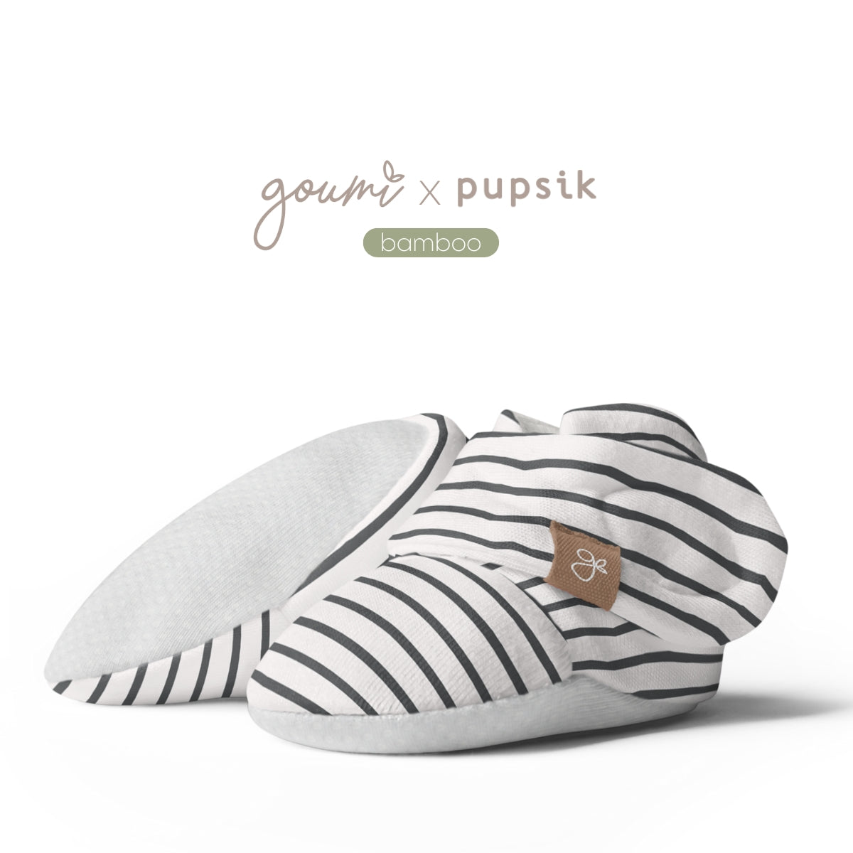 Goumi x Pupsik Bamboo Stay On Booties – Stripe Grey (3 sizes)