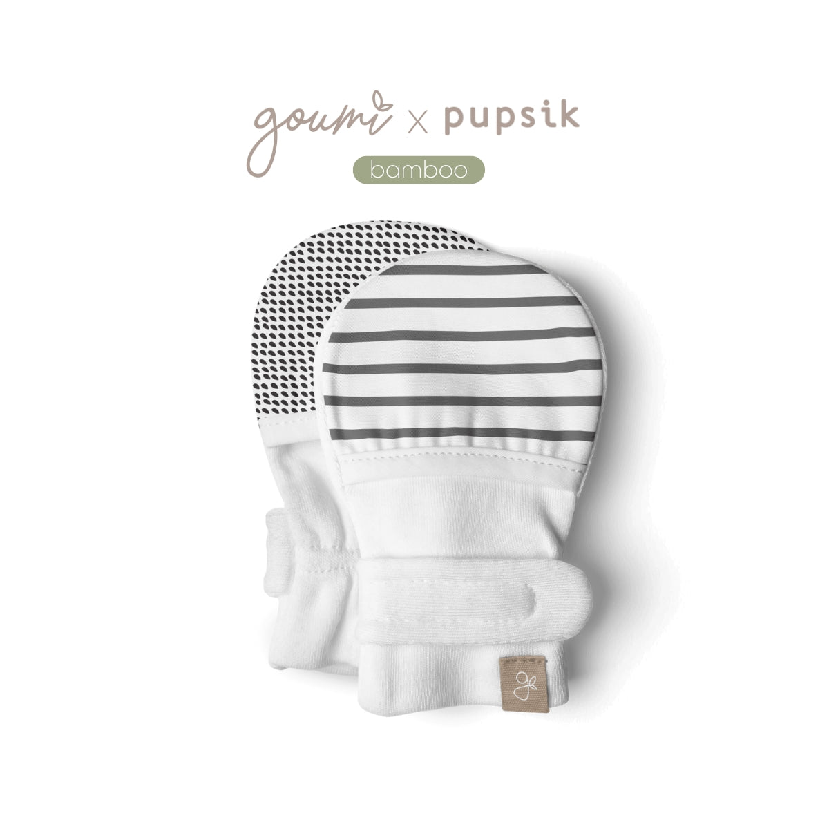 Goumi x Pupsik Bamboo Stay On Mitts – Stripe Grey (2 Sizes)