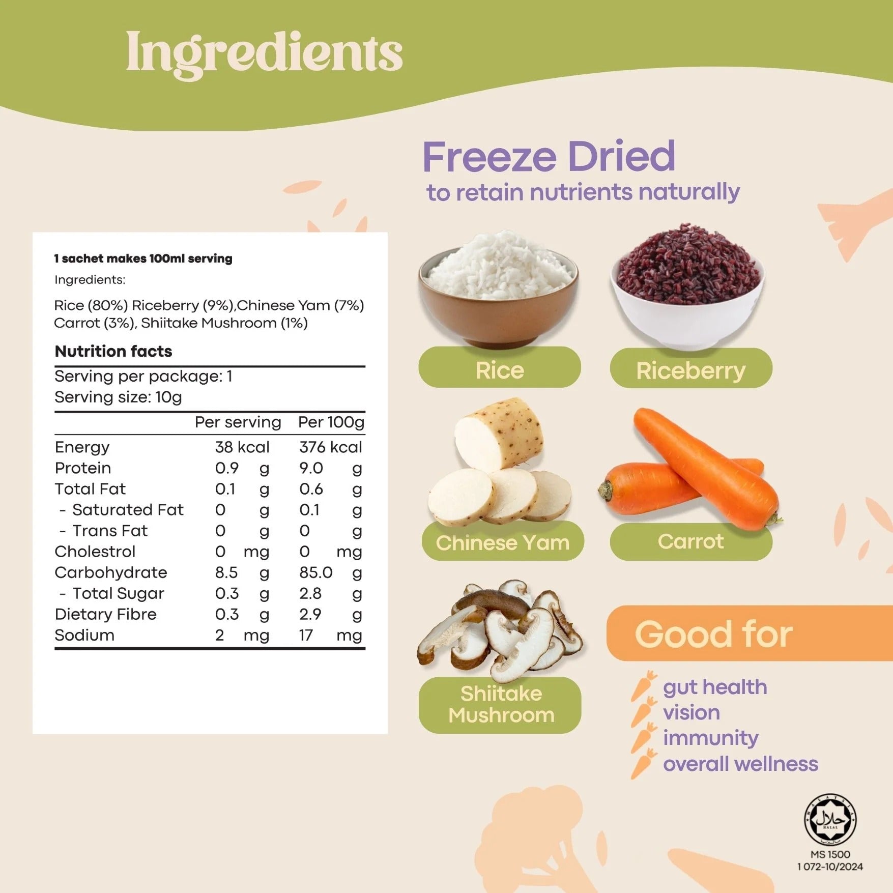 AVIA Berry Quick Porridge, 2pks/box - Chinese Yam & Carrot (Exp 07/28) | SG Homemade