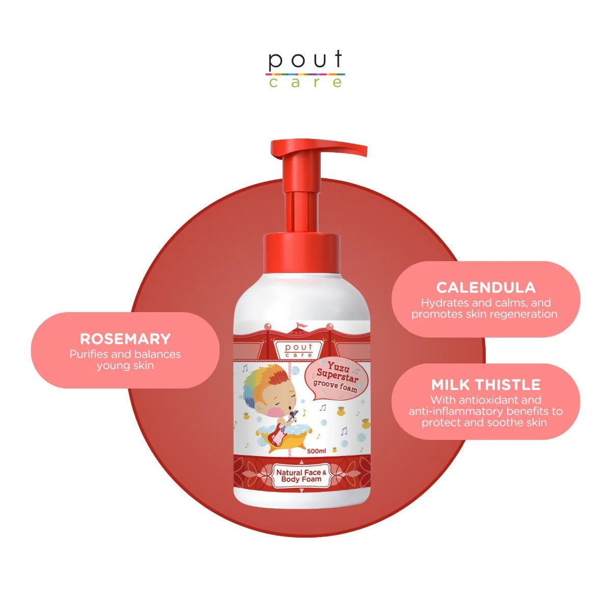 pout Care Yuzu Superstar Natural Face & Body Groove Foam, 500ml (Exp 06/28)