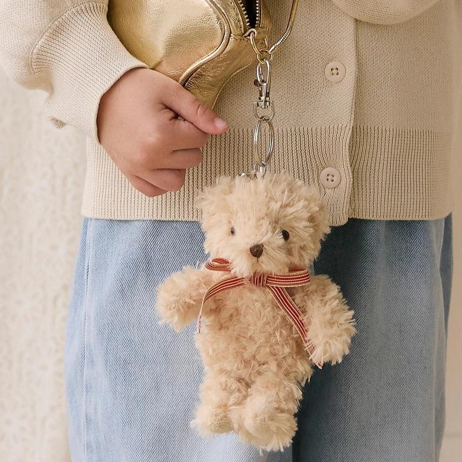 Snuggle Bunnies Arthur The Bear with Red Stripe Ribbon Bow Keyring - Pupsik Singapore