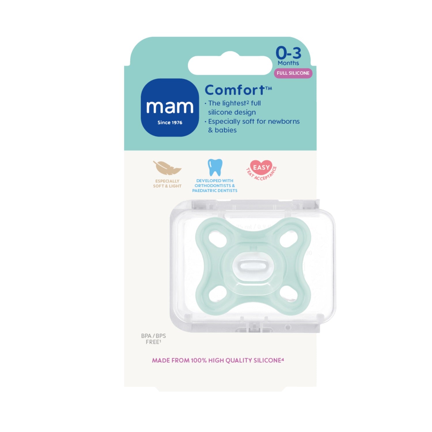 MAM Comfort Pacifier with Case, 1pk, 2 Sizes | 0-3M, 3-12M