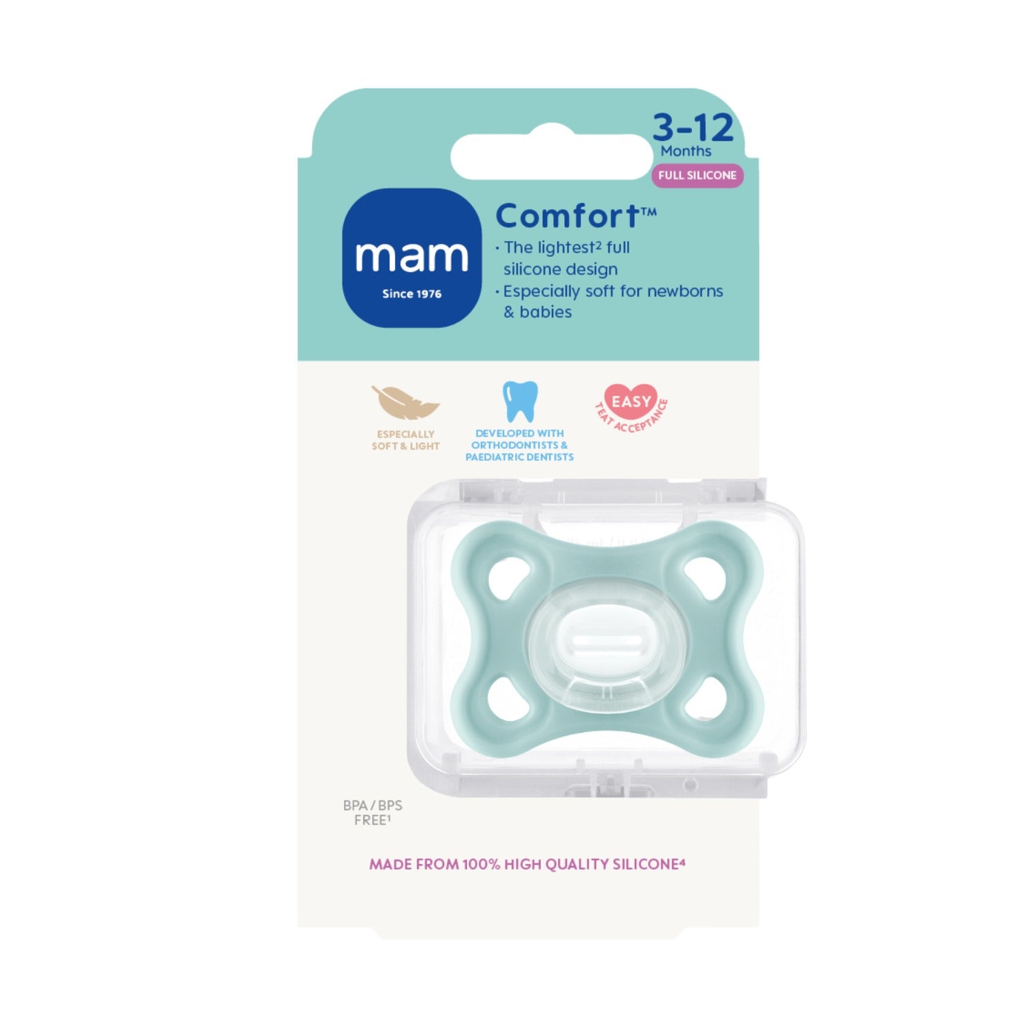 MAM Comfort Pacifier with Case, 1pk, 2 Sizes | 0-3M, 3-12M