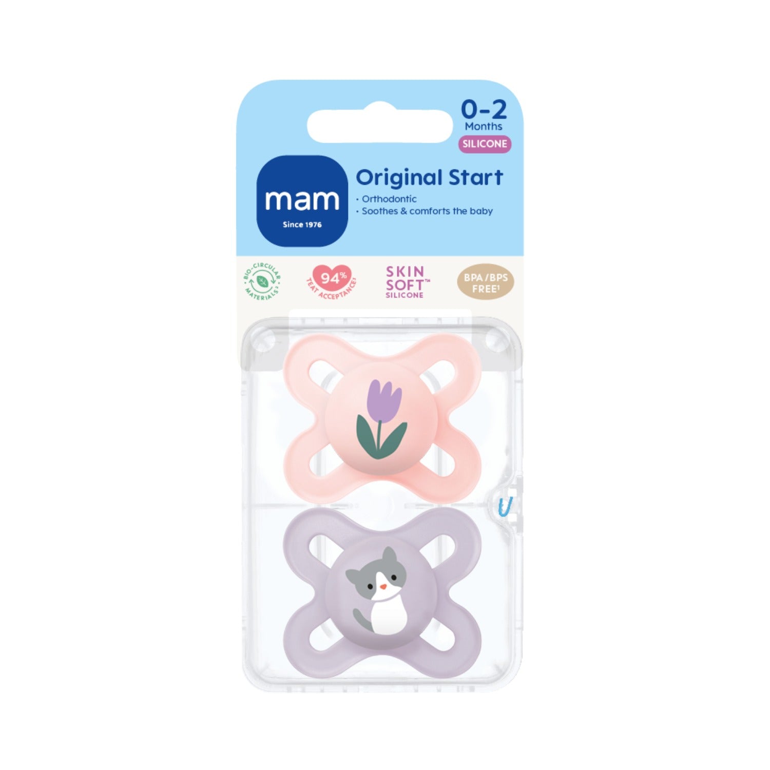 MAM Original Start Pacifier with Case, 2pk (0-2M) - 3 Assorted Designs