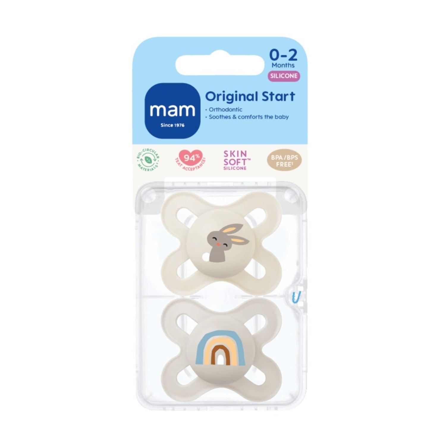 MAM Original Start Pacifier with Case, 2pk (0-2M) - 3 Assorted Designs