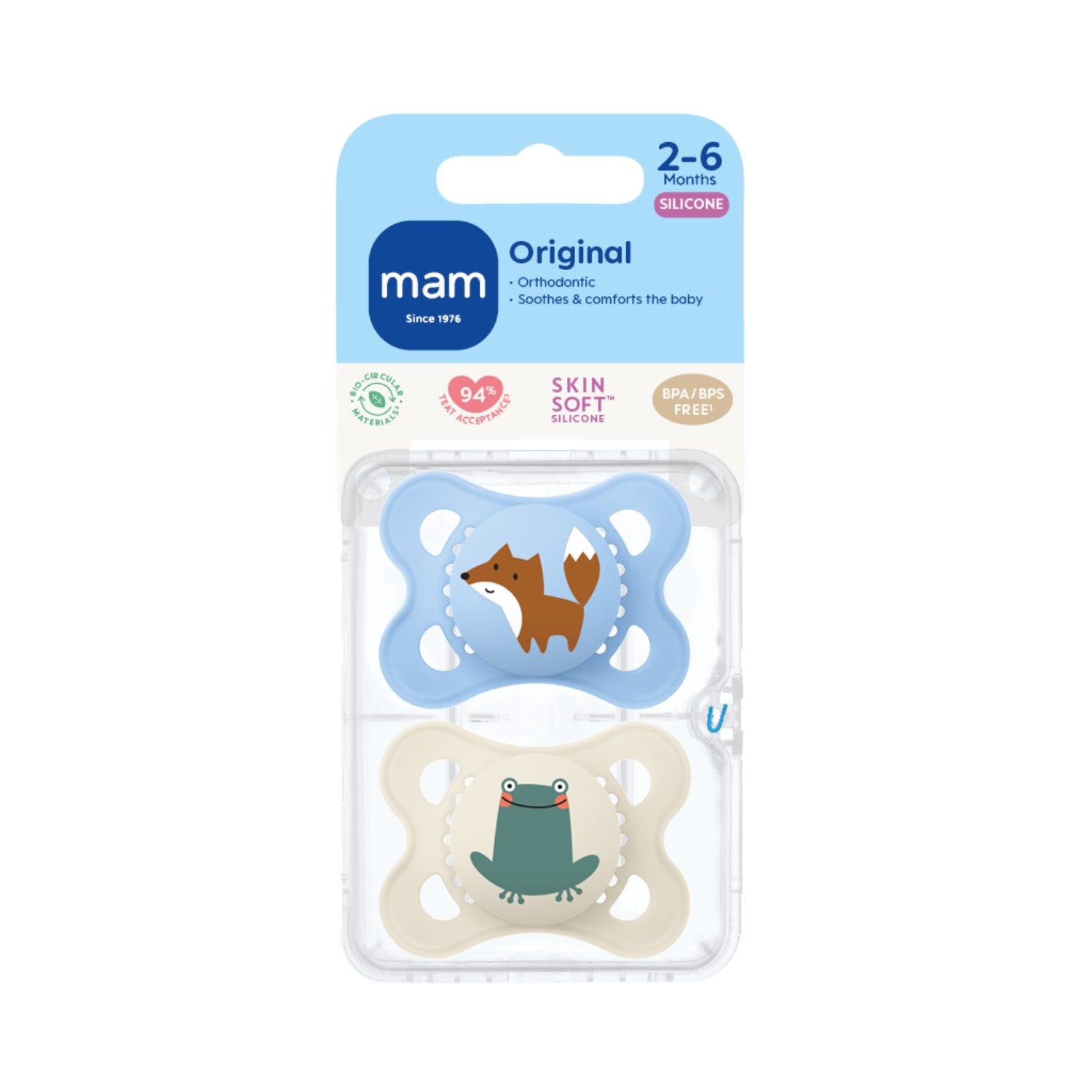 MAM Original Pacifier with Case, 2pk (2-6M) - 2 Assorted Designs
