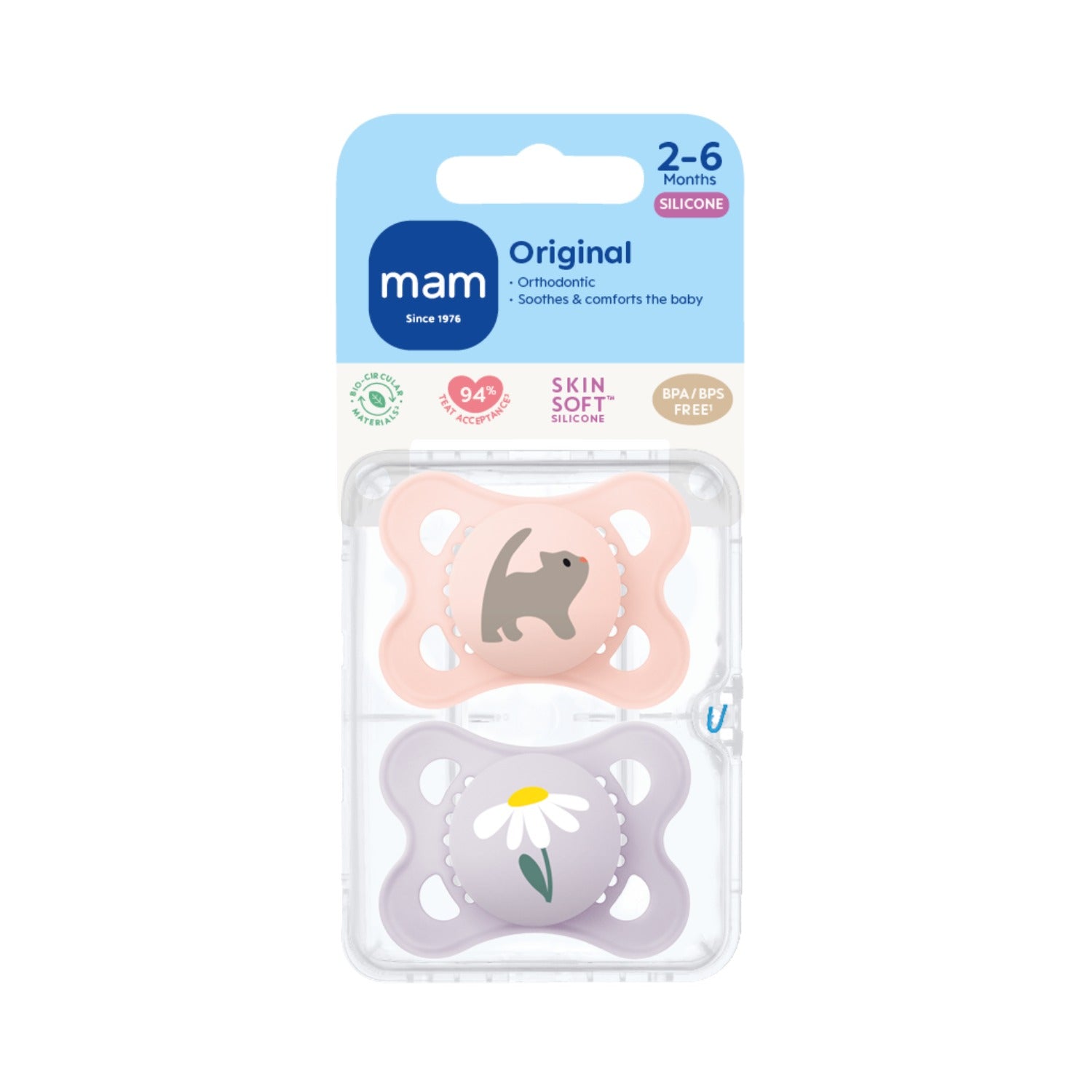 MAM Original Pacifier with Case, 2pk (2-6M) - 2 Assorted Designs
