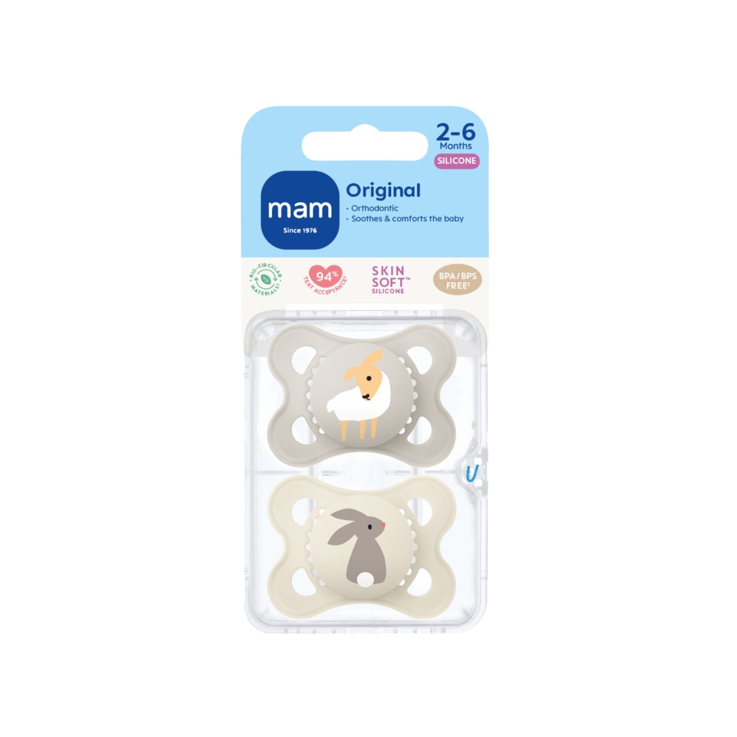 MAM Original Pacifier with Case, 2pk (2-6M) - 3 Assorted Designs